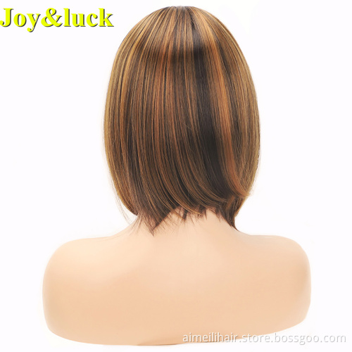 Brown Highlight Blonde Front Lace Wholesale Price Wigs For Women Natural Straight Short Bob Cut Lace Front Synthetic Ladies Hair